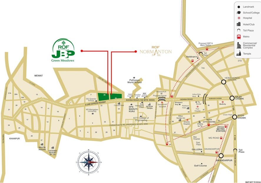 Rof-jbp-green-meadows-sector-35-36-sohna-location-map